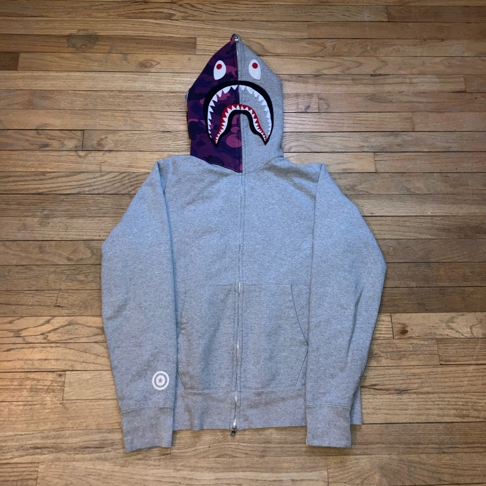Bape half grey half purple shake full zip size large